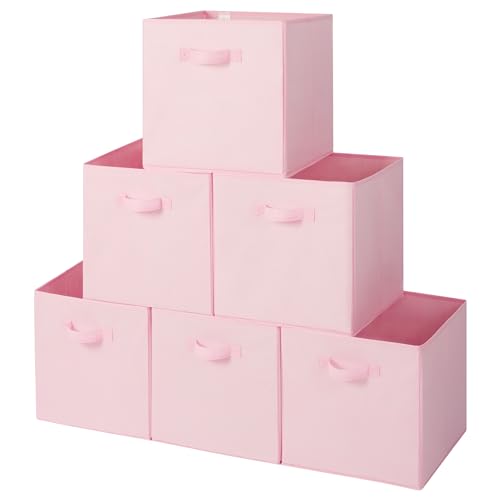 GRANNY SAYS Aufbewahrungswürfel aus Stoff, 6 Stück Kisten für Kallax Regal, 33 x 33 x 32,4 cm Faltbare Regalbox mit Griffen für Kinderzimmer Bastelzimmer Organisieren, Rosa Stoffkisten Aufbewahrung von GRANNY SAYS