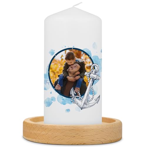 GRAVURZEILE Bedruckte kleine Kerze - Du bist mein Anker - Personalisiert mit Namen, eigenem Foto & Wunschtext - Schönes Geschenk für Papa zum Vatertag - Geschenke für Ihn - Stumpenkerze 120/58 von GRAVURZEILE