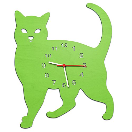 GRAVURZEILE Kinder Wanduhr aus Holz im Katzen Design für Mädchen & Jungen Kein Ticken Lautloses Uhrwerk 30 cm Groß in 5 Farben erhältlich Made in Germany Farbe Grün GRAVURZEILE Kinder Wanduhr aus Holz im Katzen Design für Mädchen & Jungen Kein Ticken Lautloses Uhrwerk 30 cm Groß in 5 Farben erhältlich Made in Germany Farbe Grün von GRAVURZEILE