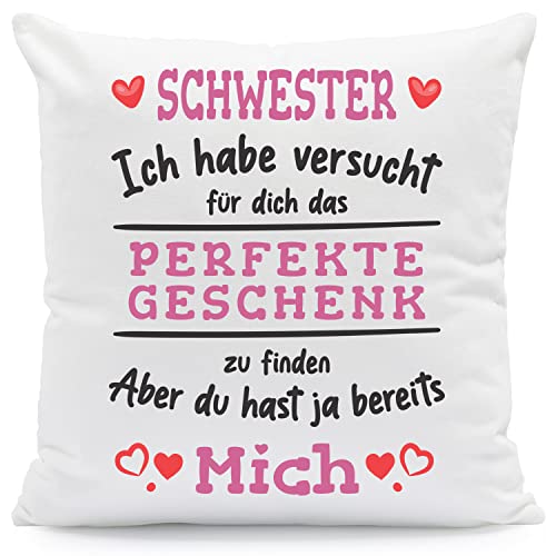 GRAVURZEILE Kissen mit Spruch Geschenk für Mama Freunde Familie - Geschenk für Muttertag Vatertag Geburtstag Valentinstag Weihnachten - Geschenk für Sie & Ihn Farbe Schwester von GRAVURZEILE