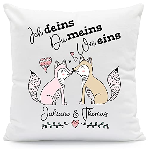 GRAVURZEILE Kissen mit Spruch - Ich deins, Du meins, Wir eins - Geschenk für Freund Freundin Partner zum Geburtstag Weihnachten Valentinstag - Liebesbeweis - Für Sie & Ihn Farbe mit Füllung von GRAVURZEILE