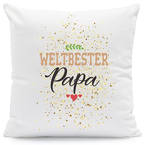 GRAVURZEILE Kissen mit Spruch - Weltbester Papa - Bedrucktes Zierkissen mit Reißverschluss - 40 x 40 cm - Geschenk für Sie & Ihn zum Geburtstag Weihnachten - Größe: Mit Füllung von GRAVURZEILE