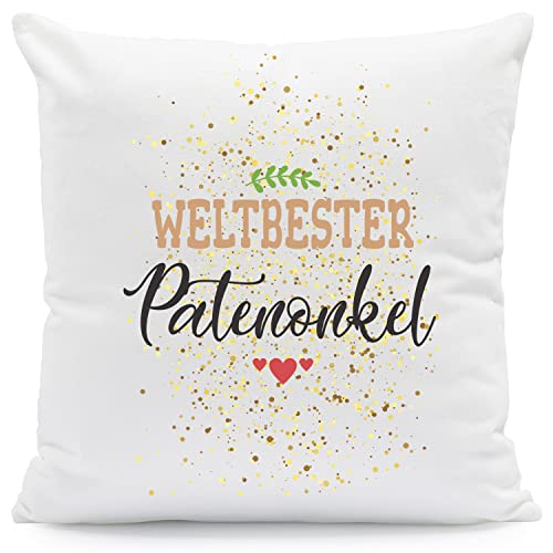 GRAVURZEILE Kissen mit Spruch - Weltbester Patenonkel - Bedrucktes Zierkissen mit Reißverschluss - 40 x 40 cm - Geschenk für Sie & Ihn zum Geburtstag Weihnachten - Größe: Mit Füllung von GRAVURZEILE