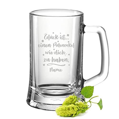 GRAVURZEILE Bierkrug mit Gravur - Glück ist einen Patenonkel wie dich zu haben - Personalisiert mit Namen - Geschenk für Männer - Geschenke für Paten Onkel zum Geburtstag Weihnachten - Größe: 0,5 L von GRAVURZEILE