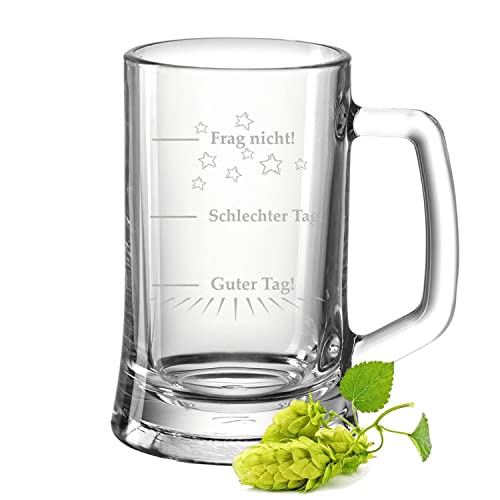 GRAVURZEILE Bierkrug mit Gravur - Guter Tag Schlechter Tag - Geschenk für Männer - Geschenke für Papa zum Vatertag Geburtstag oder zu Weihnachten - Bierseidel als Geschenk für Ihn - Größe: 0,5 L von GRAVURZEILE