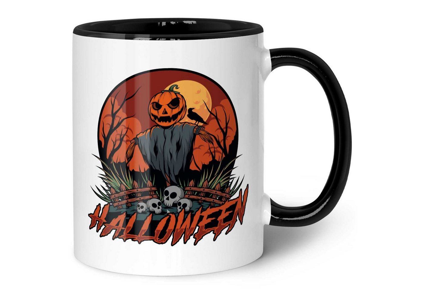 GRAVURZEILE Tasse mit Motiv im Halloween Vogelscheuche Design, Keramik, Farbe: Schwarz & Weiß von GRAVURZEILE