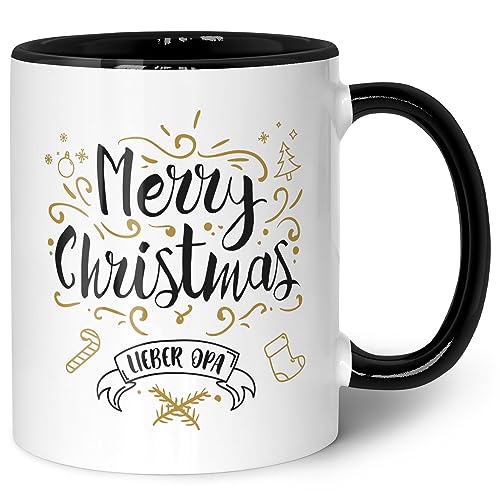 GRAVURZEILE Tasse mit Weihnachtsmotiv - Merry Christmas Lieber Opa - Geschenke für Frauen & Männer - Lebensmittelecht Geeignet für die Mikrowelle - Geschenk zu Wichteln Weihnachten - Schwarz & Weiß von GRAVURZEILE