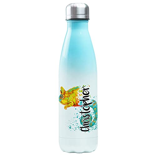 GRAZDesign Edelstahl Trinkflasche Kinder 500 ml, personalisiert mit Namen, Geschenk zu Einschulung Geburtstag Weihnachten, Thermosflasche Auslaufsicher Chamäleon, Blau von GRAZDesign