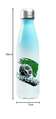 GRAZDesign Fußball Edelstahl Trinkflasche für Kinder 500 ml, personalisiert mit Namen, Geschenk zu Einschulung, Geburtstag Weihnachten, Thermosflasche Auslaufsicher, Blau von GRAZDesign