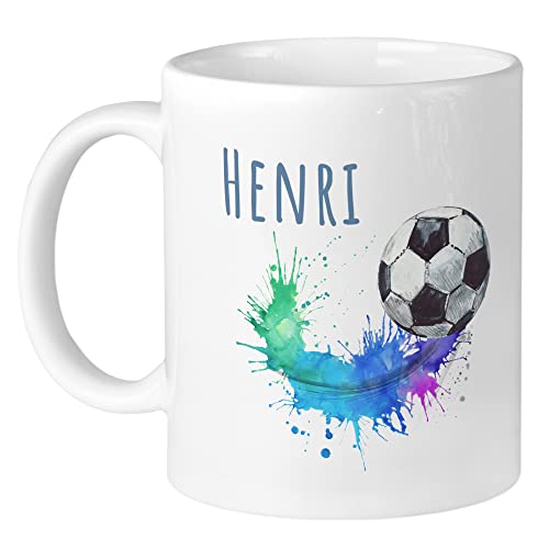 GRAZDesign Fußballtasse mit Namen Kinder Fussball, personalisierte Tasse Kindertasse, Namenstasse Geschenk Weihnachten Geburtstag, Kakao Becher, Keramik 330ml von GRAZDesign