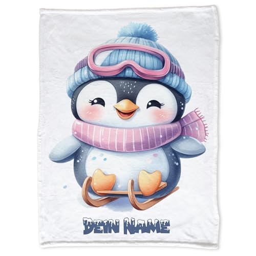 GRAZDesign Baby Decke mit Namen personalisiert Motiv Pinguin Super flauschig Baby Kuscheldecke als Geschenk Weihnachten Geburt - Fleecedecke von GRAZDesign