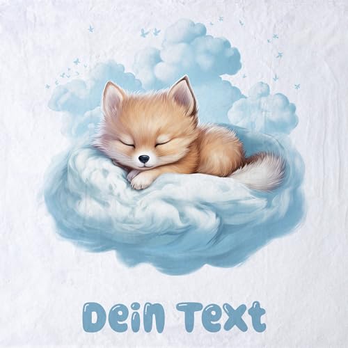 GRAZDesign Babydecke mit Namen personalisiert Fuchs auf Wolke blau flauschig, Baby Kuscheldecke zur Geburt, Geburtstag, Weihnachten 100x75cm - Fleecedecke von GRAZDesign