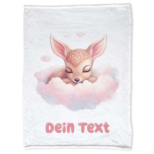 GRAZDesign Babydecke mit Namen personalisiert Rehkitz auf Wolke Super flauschig, Baby Kuscheldecke zur Geburt, Geburtstag, Weihnachten 100x75cm - Fleecedecke von GRAZDesign