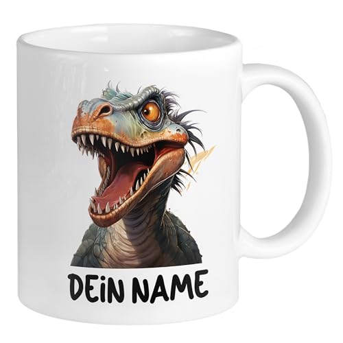 GRAZDesign Dinosaurier Kinderbecher mit Namen personalisiert, Einzigartige Dino Tasse Weihnachten Geschenk für Geburtstage aus Keramik 330ml von GRAZDesign