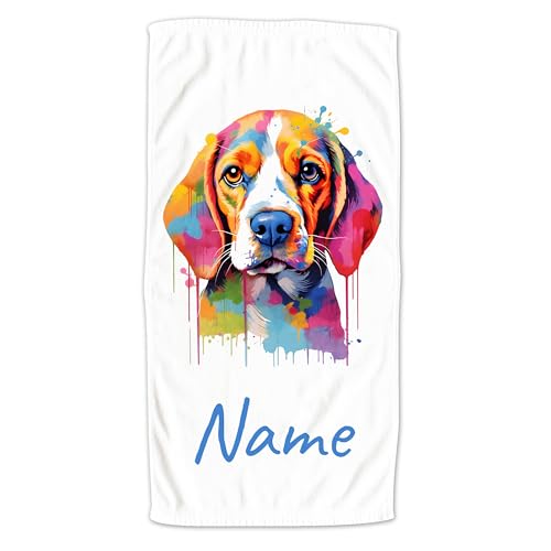 GRAZDesign Handtuch Hund mit Namen personalisiert Beagle für Kinder & Erwachsende, Badetuch Saunatuch in Zwei Größen - 100x50cm von GRAZDesign