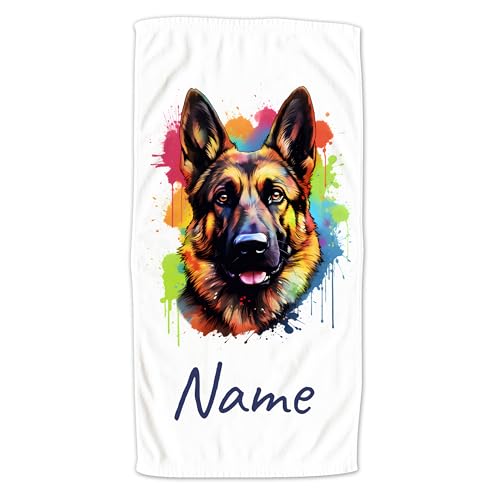 GRAZDesign Handtuch Hund mit Namen personalisiert Deutscher Schäferhund für Kinder & Erwachsende, Badetuch Saunatuch in Zwei Größen - 100x50cm von GRAZDesign