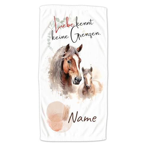 GRAZDesign Handtuch Pferd mit Fohlen und Name personalisiert Badetuch, Saunatuch für Kinder und Erwachsene, in Zwei Größen - 100x50cm von GRAZDesign
