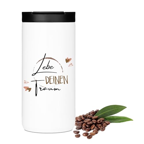 GRAZDesign Kaffeebecher mit Namen personalisiert Lebe Deinen Traum Geschenk Weihnachten, Thermobecher to go Edelstahl 400ml von GRAZDesign