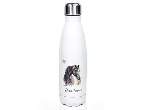 GRAZDesign Kinder Trinkflasche Pferd mit Namen personalisiert, für Pferde Mädchen, Geschenk zur Einschulung, Geburtstag, Weihnachten, Edelstahl 500ml von GRAZDesign