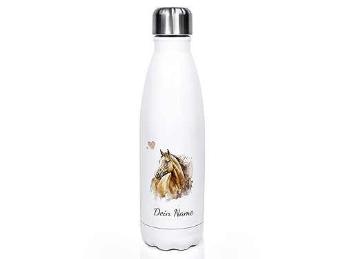 GRAZDesign Kinder Trinkflasche Pferd mit Namen personalisiert, für Pferde Mädchen, Geschenk zur Einschulung, Geburtstag, Weihnachten, Edelstahl 500ml von GRAZDesign