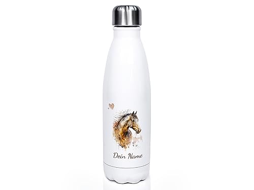 GRAZDesign Kinder Trinkflasche Pferd mit Namen personalisiert, für Pferde Mädchen, Geschenk zur Einschulung, Geburtstag, Weihnachten, Edelstahl 500ml von GRAZDesign