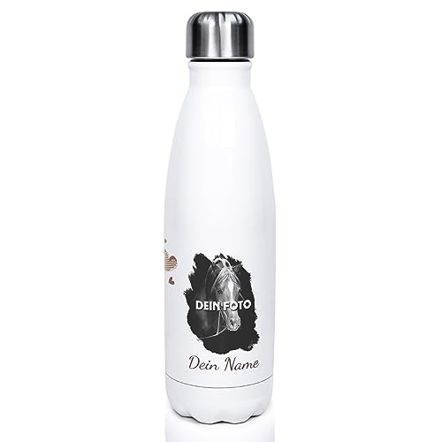 GRAZDesign Kinder Trinkflasche Pferd mit Namen & eigenes FOTO personalisiert, für Pferde Mädchen, Geschenk zur Einschulung, Geburtstag, Weihnachten, Edelstahl 500ml von GRAZDesign