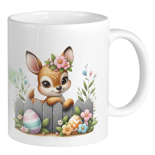 GRAZDesign Personalisierte Ostertasse mit Name und Rehkitz, Geschenk Ostern für Jungen und Mädchen, Kindertasse Keramik 330ml von GRAZDesign