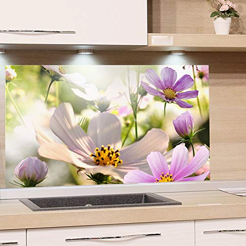 GRAZDesign Spritzschutz Küche Pflanzen Blumen - Küchenrückwand Glas Grün Lila Natur - Glasbild als Kunstdruck - Glasplatte / 100x60cm von GRAZDesign