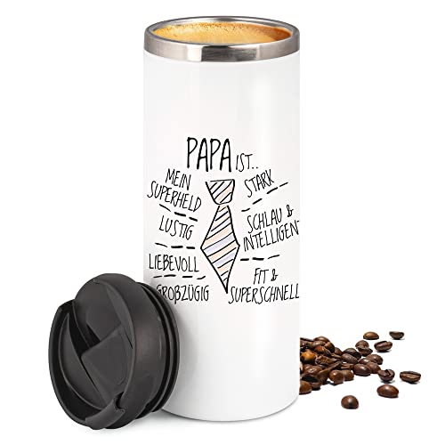 Thermobecher Kaffeebecher weiß Papa ist, Geschenk für Papa, Coffee to go Becher, Isolierte Thermo-Tasse, Weihnachten Geburtstag Vatertag, Edelstahl 350 ml von GRAZDesign