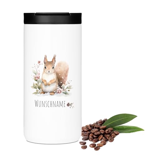 GRAZDesign Thermobecher mit Namen personalisiert, Motiv Eichhörnchen Geschenk Weihnachten, Kaffeebecher to go Edelstahl 400ml von GRAZDesign