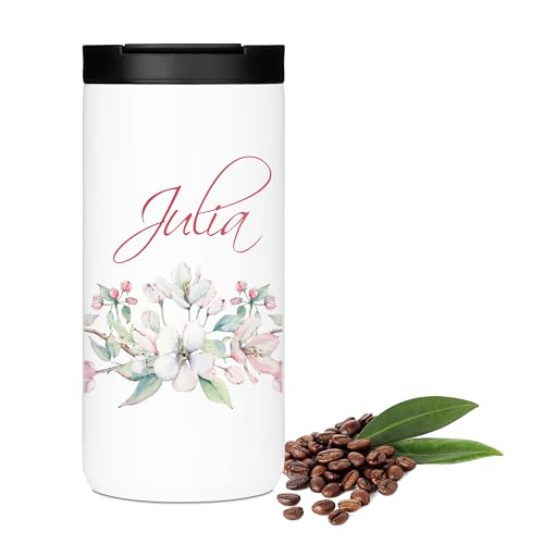 GRAZDesign Thermobecher mit Namen personalisiert Blumen Geschenk Weihnachten, Kaffeebecher to go Edelstahl 400ml von GRAZDesign