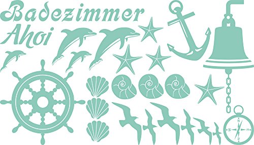 GRAZDesign Wandtattoo Bad Muschel & Fische Set Wandaufkleber Maritime Deko wasserfest - 055 mint von GRAZDesign