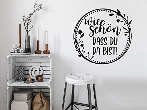 GRAZDesign Wandtattoo Flur Wie schön, dass du da bist mit Kranz, modern, Aufkleber für Eingang, Türaufkleber / 59x57cm / 055 mint von GRAZDesign