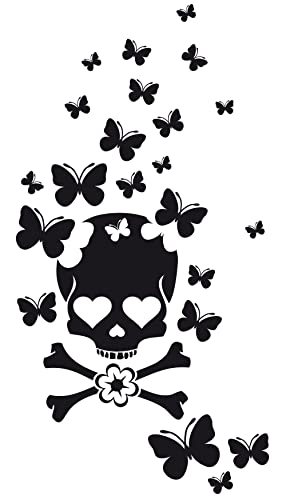 GRAZDesign Wandtattoo Kinderzimmer Mädchen Teenager, Totenkopf mit Schmetterlinge, Wohnzimmer Jugendzimmer Wandaufkleber Klebefolie, 78x40cm, 055 mint von GRAZDesign