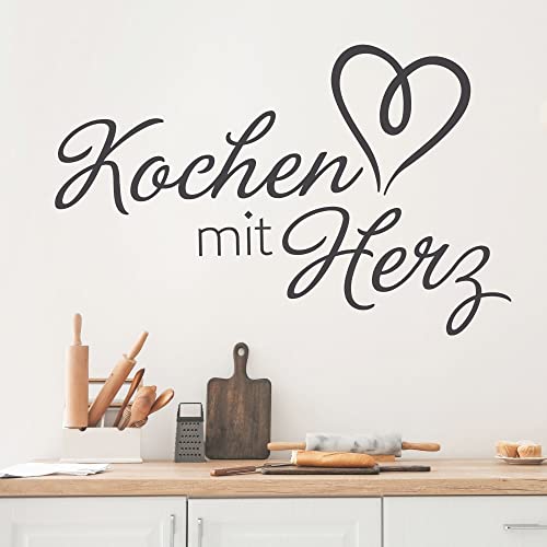 GRAZDesign Wandtattoo Küche Sprüche | Kochen mit Herz | Wandsticker Sticker Esszimmer Wanddeko Coffee Wandaufkleber, Küchenrückwand Küchen Deko Aufkleber selbstklebend, 62x40cm, 063 lindgrün von GRAZDesign