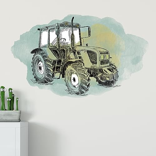 GRAZDesign Wandtattoo Traktor Trecker Kinderzimmer, Wand Aufkleber Tattoo Kinder Auto, Bauernhof Wandaufkleber für Jungenzimmer & Teenager (82x50cm, Grün) von GRAZDesign