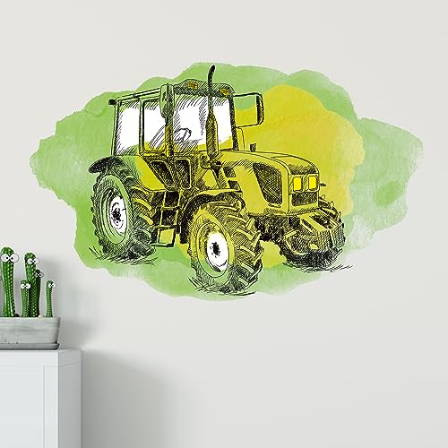 GRAZDesign Wandtattoo Traktor Trecker Kinderzimmer, Wand Aufkleber Tattoo Kinder Auto, Bauernhof Wandaufkleber für Jungenzimmer & Teenager 82x50cm von GRAZDesign