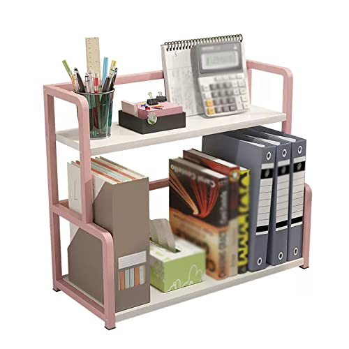 Bücherregal 2-lagiges Bücherregal, Desktop-Organizer, Büro-Aufbewahrungsregal, Metall-Desktop-Aufbewahrungsregal, Büro-Schreibtischregal, Bücherregal (Rosa) Aufbewahrungsregal ( Size : L35 x W22 x H42 von GRFIT