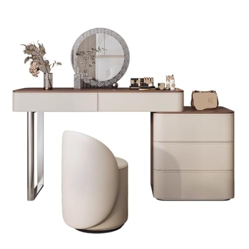 schminktisch Modernes Schminktisch-Set mit Kunstleder-Finish, ausziehbarer Schminktisch mit Nachttisch, Spiegel und geräumigen Schubladen, Schlafzimmer-Waschtisch Kommode für Schlafzimmer ( Size : L 1 von GRFIT