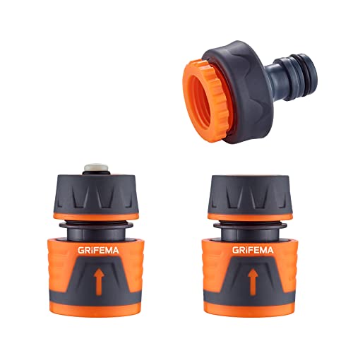 GRIFEMA Schlauchverbinder Set, 1/2" Garten Schlauchverbinder, 1/2" Wasserstop Schlauchverbinder, 1/2"-3/4" Hahnverbinder, Kann Wasser Schnell Stoppen, Orange von GRIFEMA