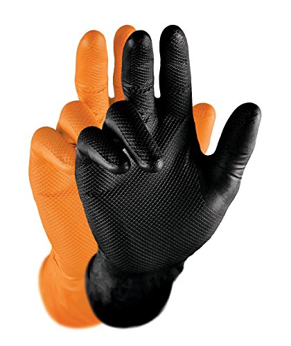 Grippaz Nitril-Handscuhe (50 Stück) latexfreie Arbeitshandschuhe extrem robust&reißfest, Orange, L von GRIPPAZ