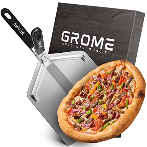 GROME Pizzaschaufel Edelstahl Pizzaschaufel Pizzaschaufel mit Klappgriff zur einfachen Aufbewahrung Pizzaschaufel XXL Pizzaschaufel aus gesundheitlich unbedenklichem W43 Edelstahl von GROME