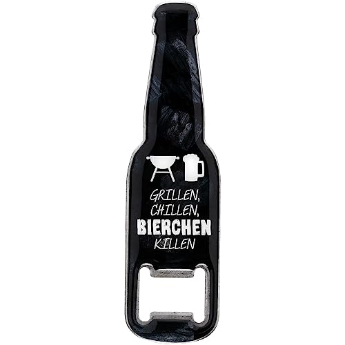 GRUSS & CO Flaschenöffner Motiv "Grillen, chillen, Bierchen killen" | lustige Flaschenöffner mit Magnet | Männergeschenk, Partygeschenk | 48593 von GRUSS & CO