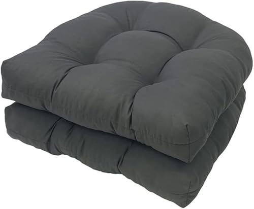 2er-Pack getuftete Sitzkissen für drinnen und draußen, 18,9" x 18,9" U-Form Ersatzkissen für Korbstuhl Sitz Terrassenmöbel Esszimmerstuhl Pad(Color:Dark Grey) von GRYYP