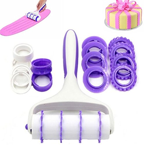 GS DIY Backwerkzeuge Fondant Streifen Band Cutter Präger Roller Sugarcraft Kuchen Dekorieren Werkzeug Set von G&S