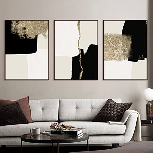 Abstrakte beige schwarz gold minimalistische Poster Wandkunst Leinwand Gemälde Druck Bild Wohnzimmer Inneneinrichtung Heimdekoration rahmenlos 50 × 70 cm × 3 Stück von GSHRED