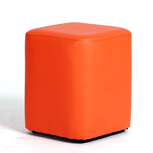 GSKXHDD Quadratischer Fußhocker, PU-Holz, Holzstütze, gepolsterter kreativer Stuhl, kleines Sofa für Wohnzimmer, Gelb, 28 * 28 * 35 cm (Orange 28 * 28 * 35 cm) Independence von GSKXHDD