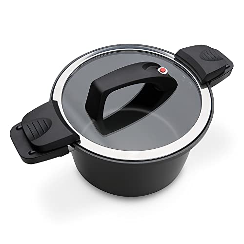 GSW Nero Energiespartopf Gourmet – hochwertiger Kochtopf mit Deckel, ideal für energiesparendes und schnelles Kochen, Antihaftbeschichtung – Schwarz, Aluminium, 22 cm, 6 Liter, Glas, Kunststoff, 24 cm von GSW