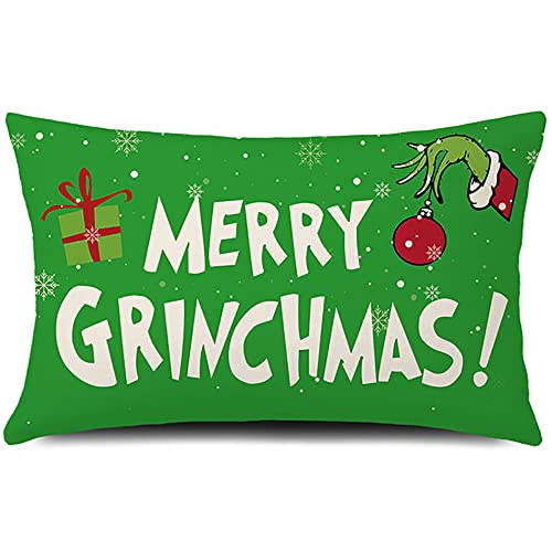 Merry Grinchmas Dekokissenbezug Grinch Dekor Kissenbezug Weihnachten Kissenbezug Leinen 50,8 x 30,5 cm von GTEXT