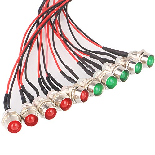 GTIWUNG 10 Stück 8mm Leds mit 20cm Kabel, DC 12V Vorverdrahtetes Licht, Vorverdrahtete LED-Dioden Licht (Rot, GRÜN Jeder5Pcs) + 10Pcs 8mm LED Montageringe Plastik von GTIWUNG